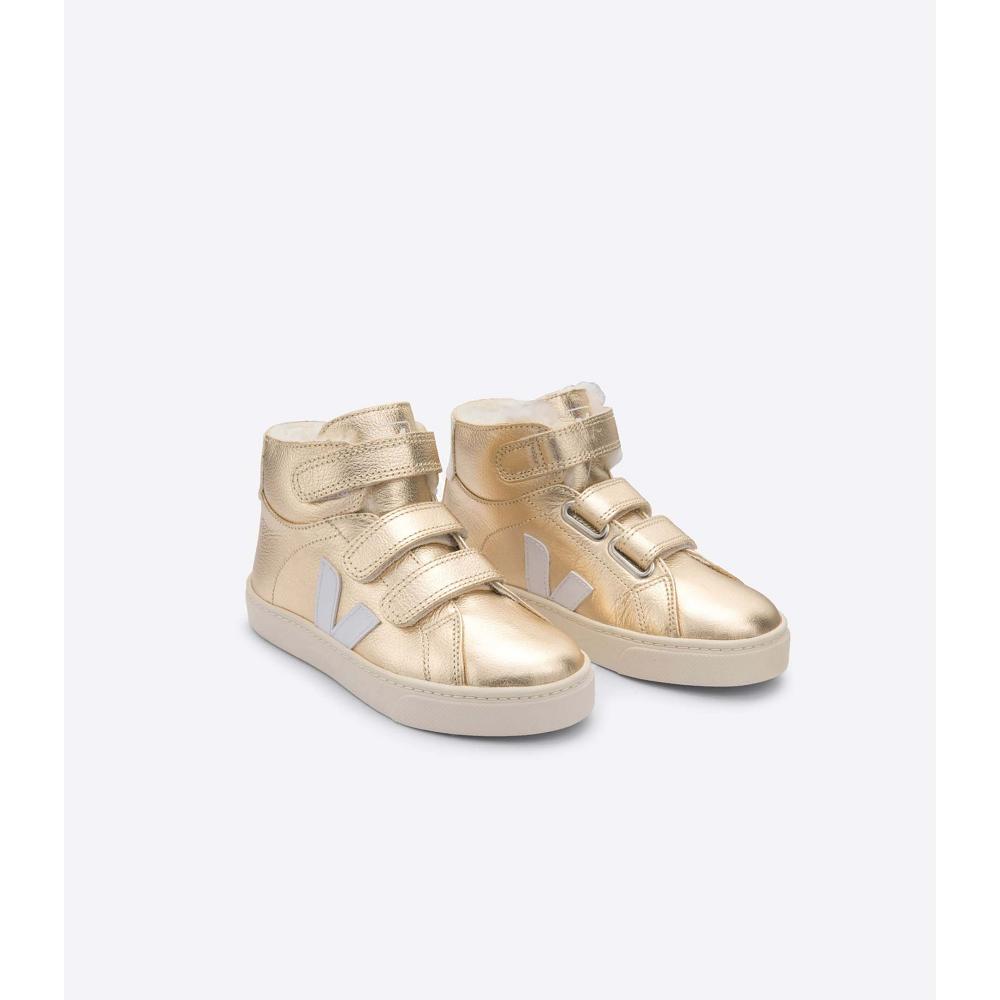 Veja ESPLAR MID FURED LEATHER Kids' High Tops Gold | CA 698JPQ